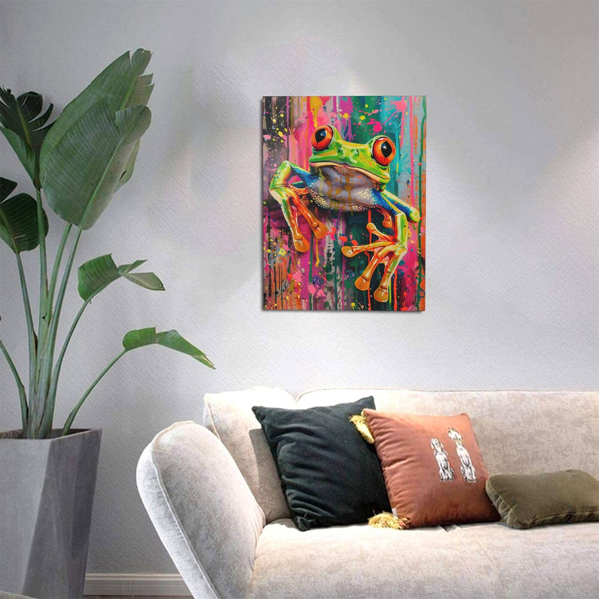 Banksy Frog Canvas Wall Art Abstract Prints Painting Framed ArtWork 12"x16" (Graffiti Frog / 16"L x 12"W)