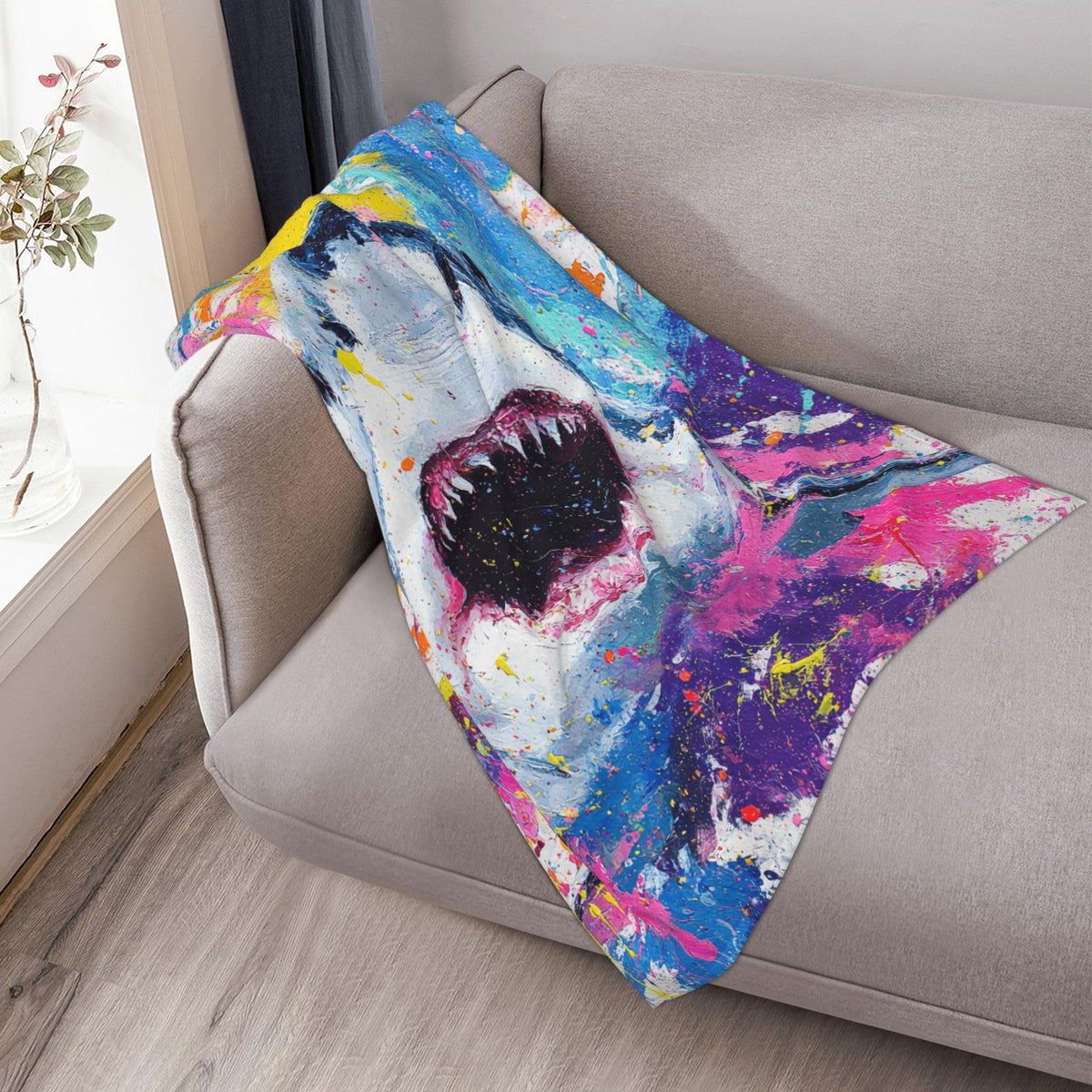Graffiti Shark Throw Blanket Wildlife Gift Room Decor 30"x40" (Graffiti Shark / 30"X40")