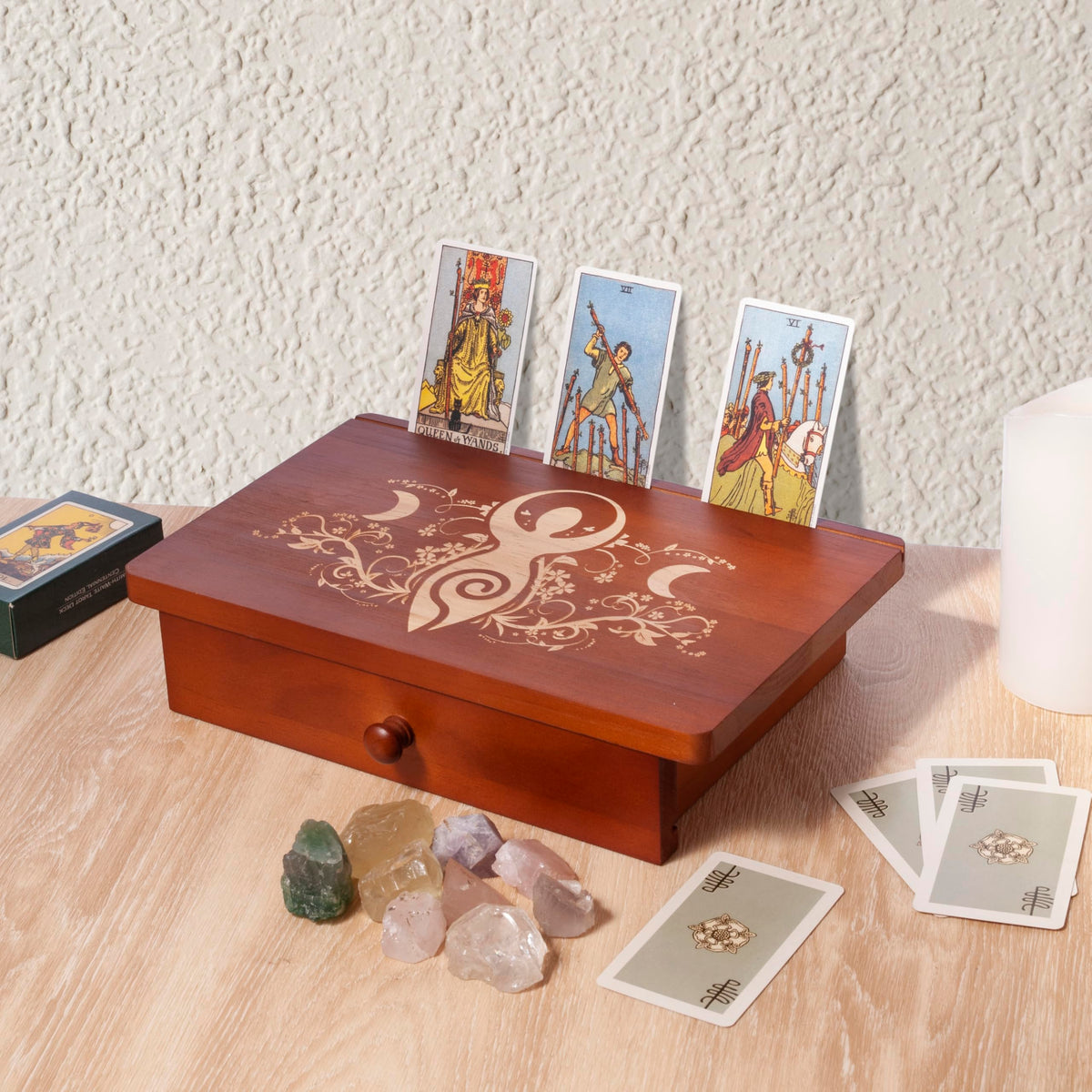 Altar Table with Drawer and Tarot Card Holder (Spiral Goddess)