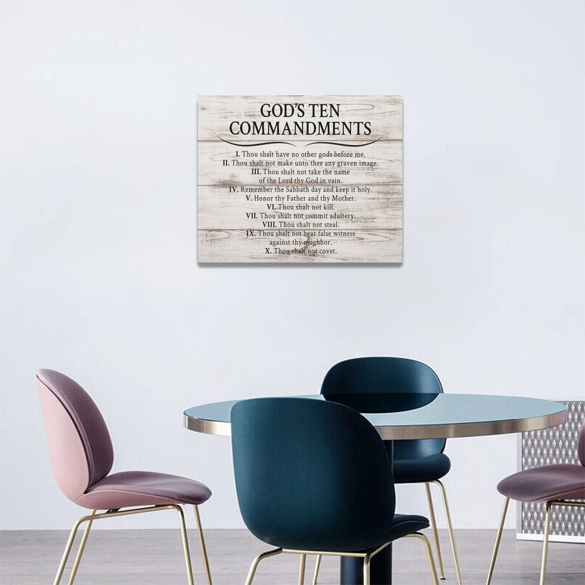 Ten Commandments Wall Decor 10 Commandments Wall Art Christian Scriptures Canvas Prints Bible Verse Pictures Painting Modern Artwork Home Decoration for Living Room Bedroom Bathroom 20"x16" (Wooden / 20"L x 16"W)