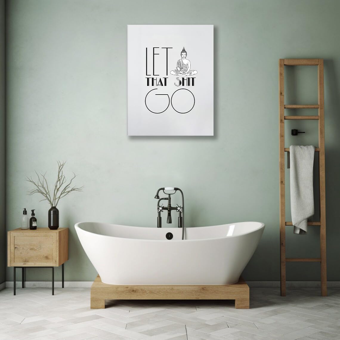 Bathroom Buddhist Wall Art Buddha Zen Yoga Meditation Bathroom Pictures Wall Decor Toilet Bathroom Canvas Painting Home Modern Artwork Decorations Framed for Restroom 16 x 24 inch (24"L x 16"W / Buddhist)