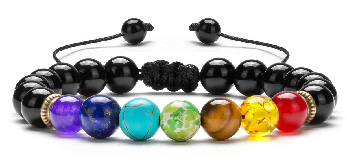 Men Women 8mm Lava Rock Beads Chakra Bracelet (Black agate)