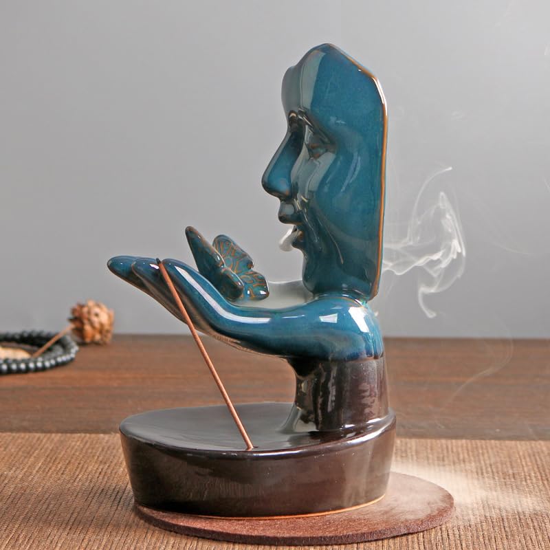 Woman Face on Hands Butterfly Statue Backflow Incense Holder (Face Statue 1)