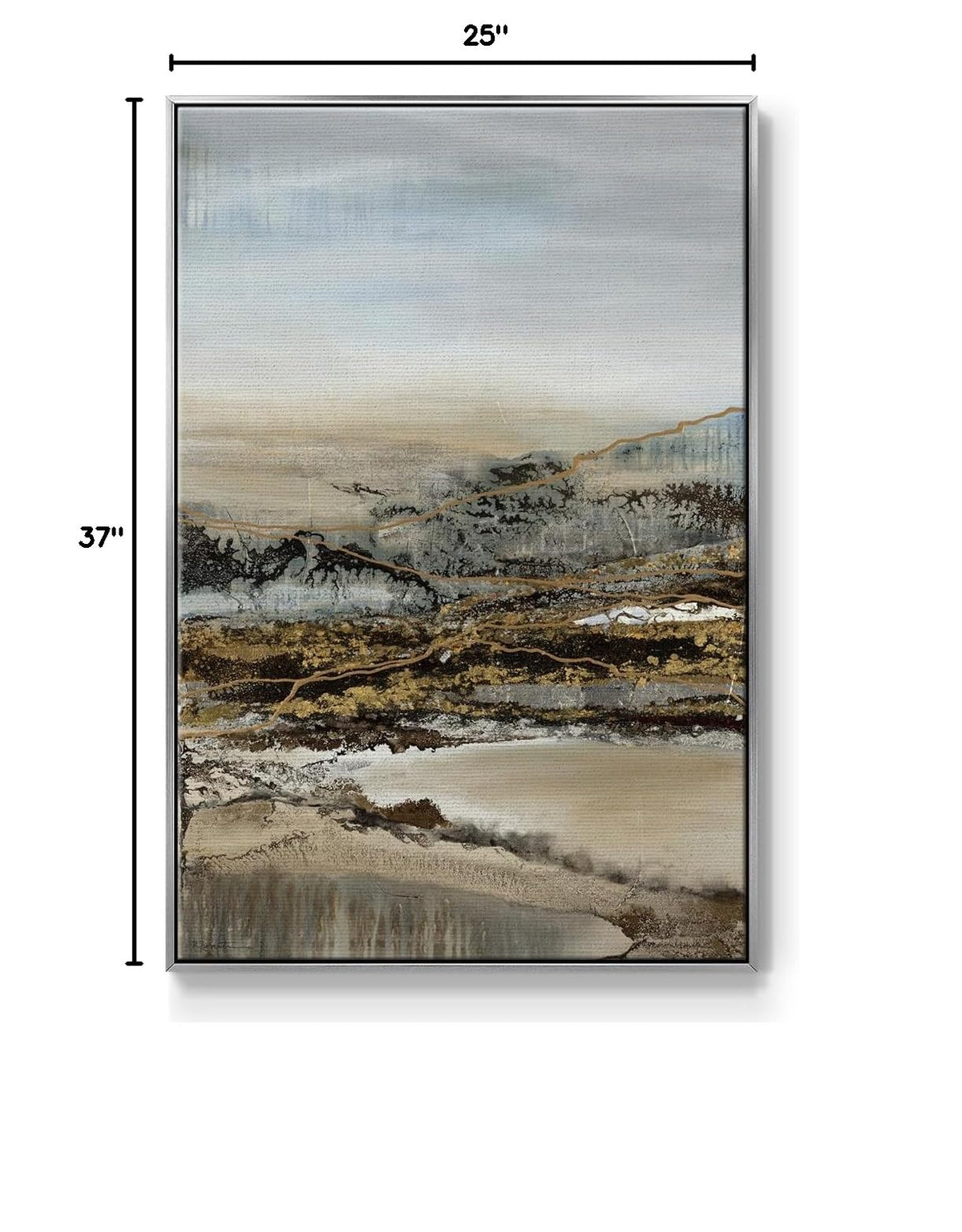 Abstract Wall Art Silver Floater Frame Prints Annual Journey through the Mountains Path Canvas Paintings for Office Bedroom Kitchen Walls (37"L x 25"W / Annual Journey)