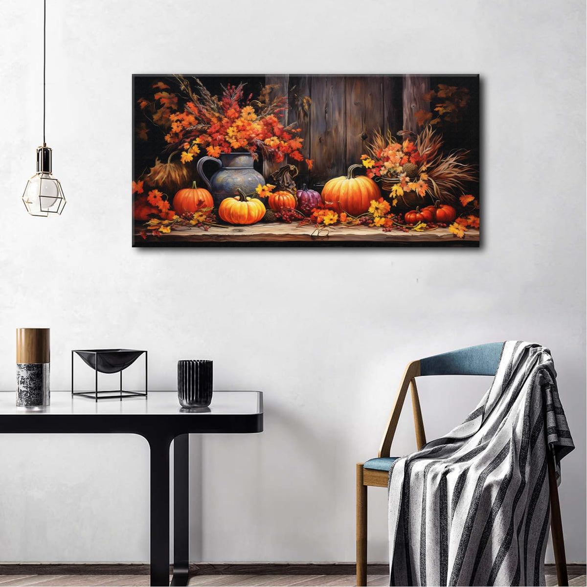 Orange Pumpkin Canvas Wall Art Kitchen Wall Decor Farmhouse Dining Room Pictures Halloween Painting Autumn Flowers Canvas Prints Rustic Fall Harvest Theme Posters Artwork Home Decorations 20x40" (40"L x 20"W / Pumpkin Flower)