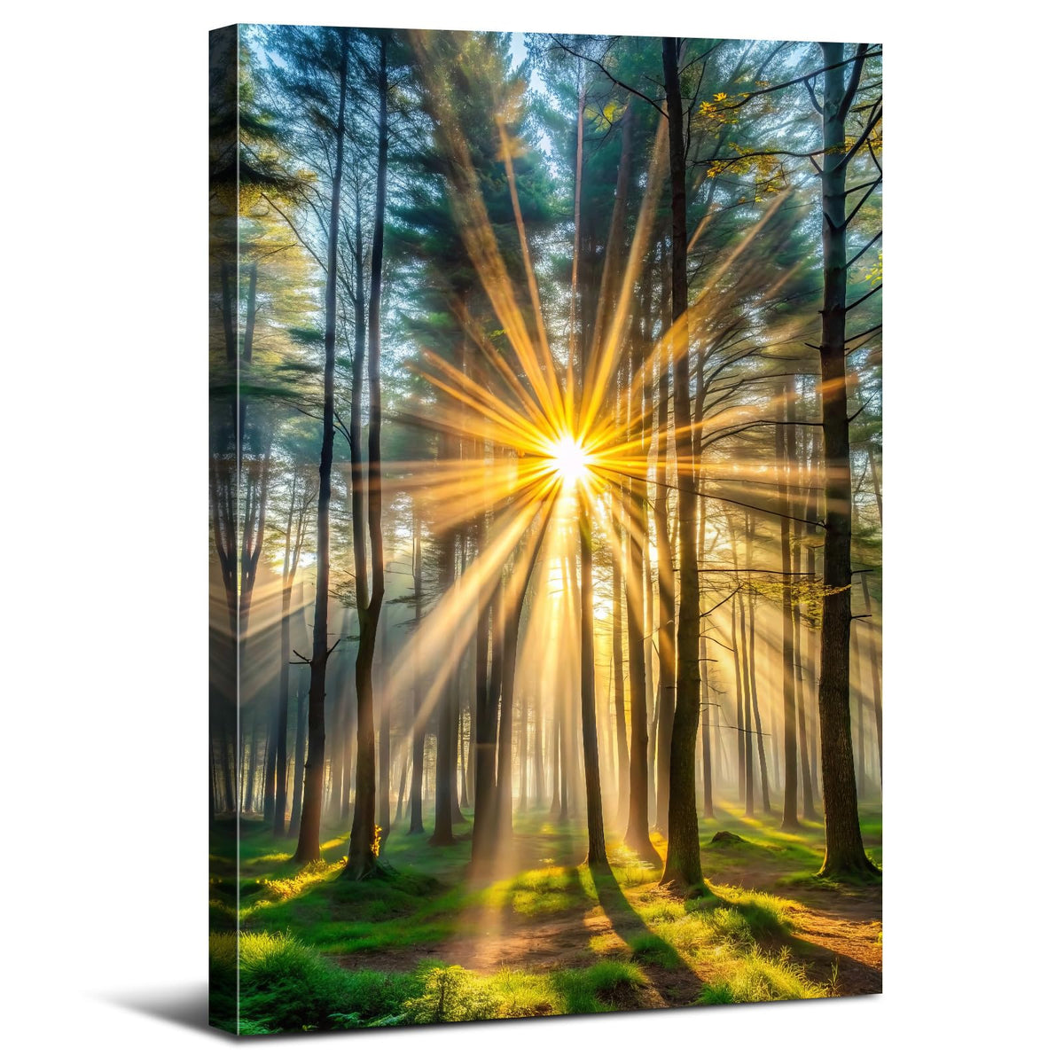Green Forest Canvas Wall Art Sunshine Forest Pictures Wall Decor Nature Woodland Morning Scenic Painting Poster Tropical Pine Trees Prints Artwork for Walls Bedroom Office Decorations 32x48 (32"L x 48"W / Fall07)