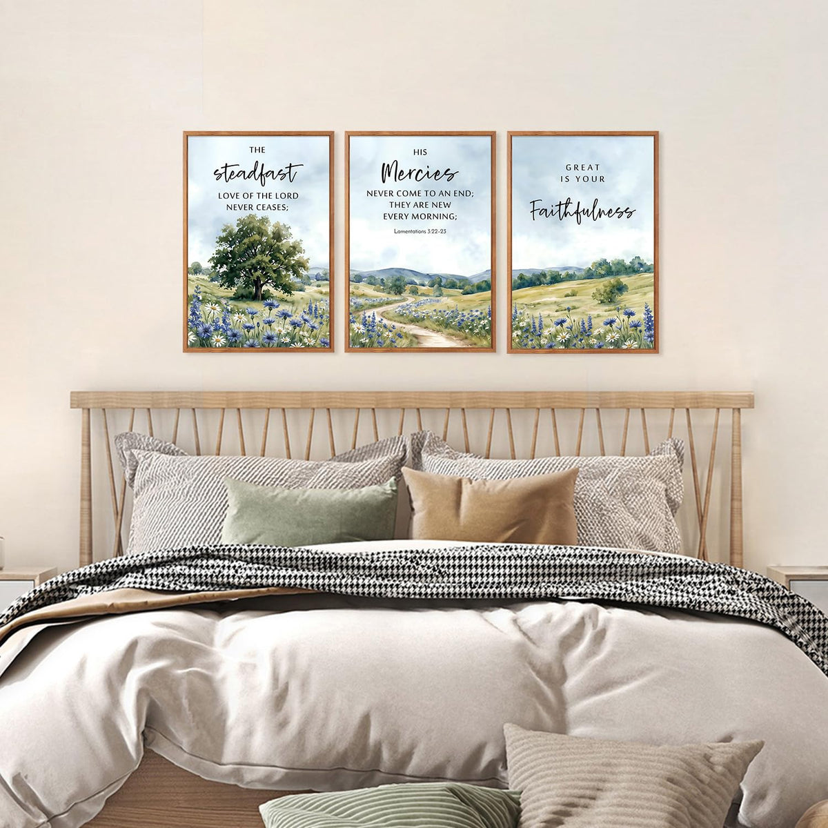 Christian Wildflower Framed Wall Art Faith Landscape Scripture Decor (Scripture a / 16"L x 24"W)
