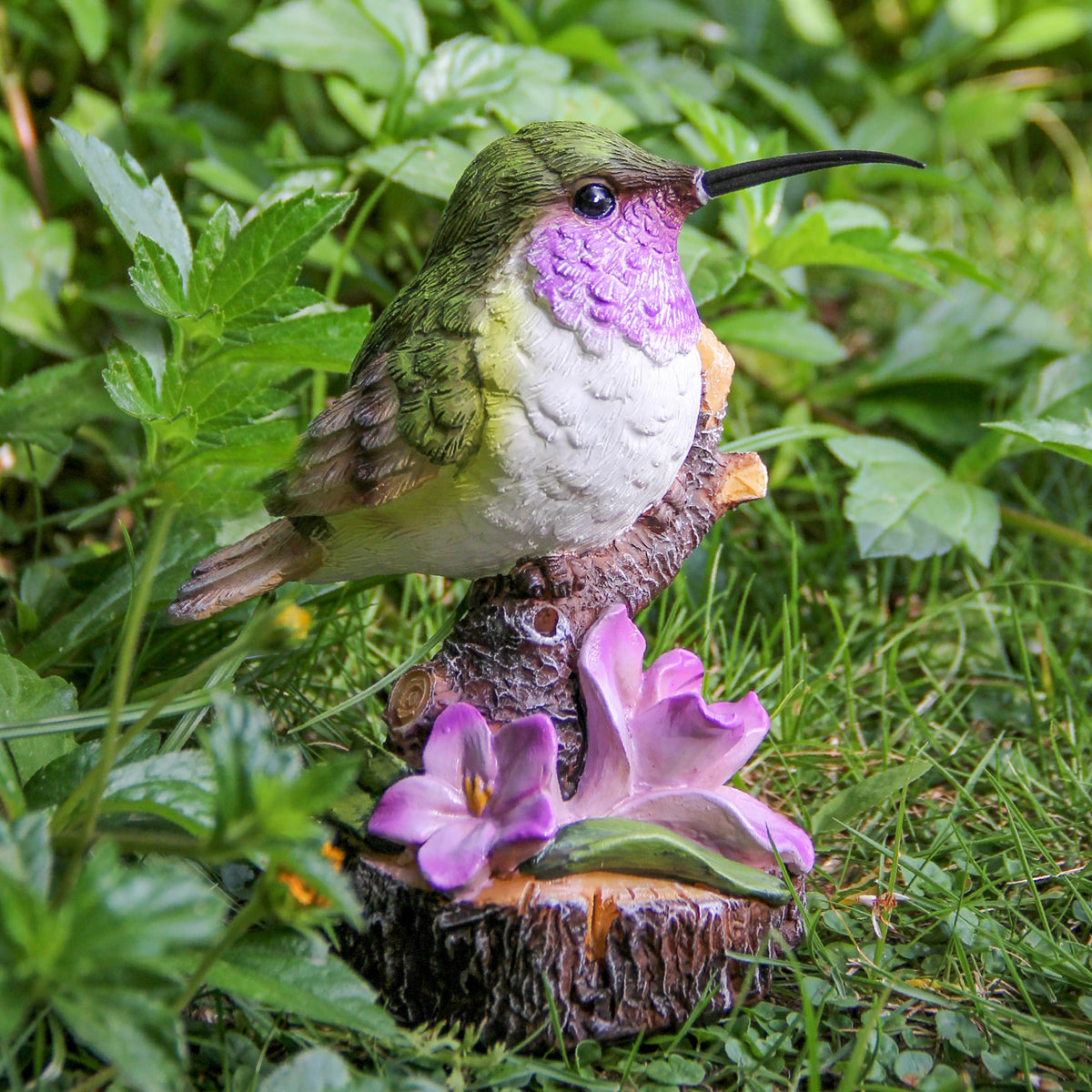 Hummingbird Garden Statues Bird Figurine Decor for Outdoor Yard Patio Lawn (Purple)