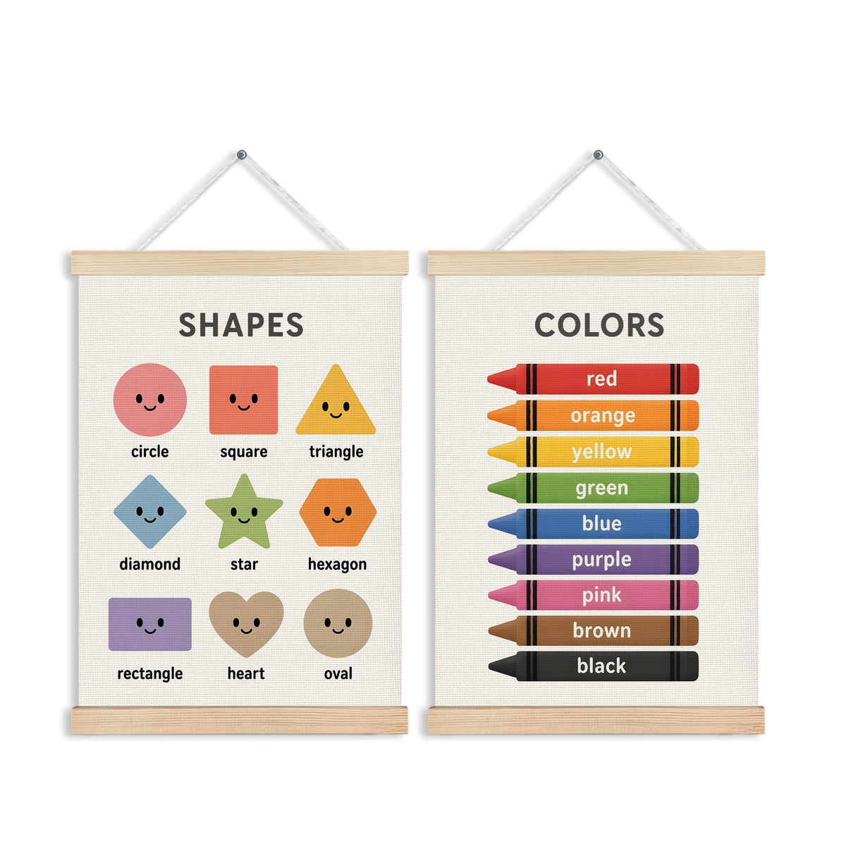 Colors and Shapes Art Classroom Wall Art Hanging Poster 2 Pack 12x16 (Alphabet-4)
