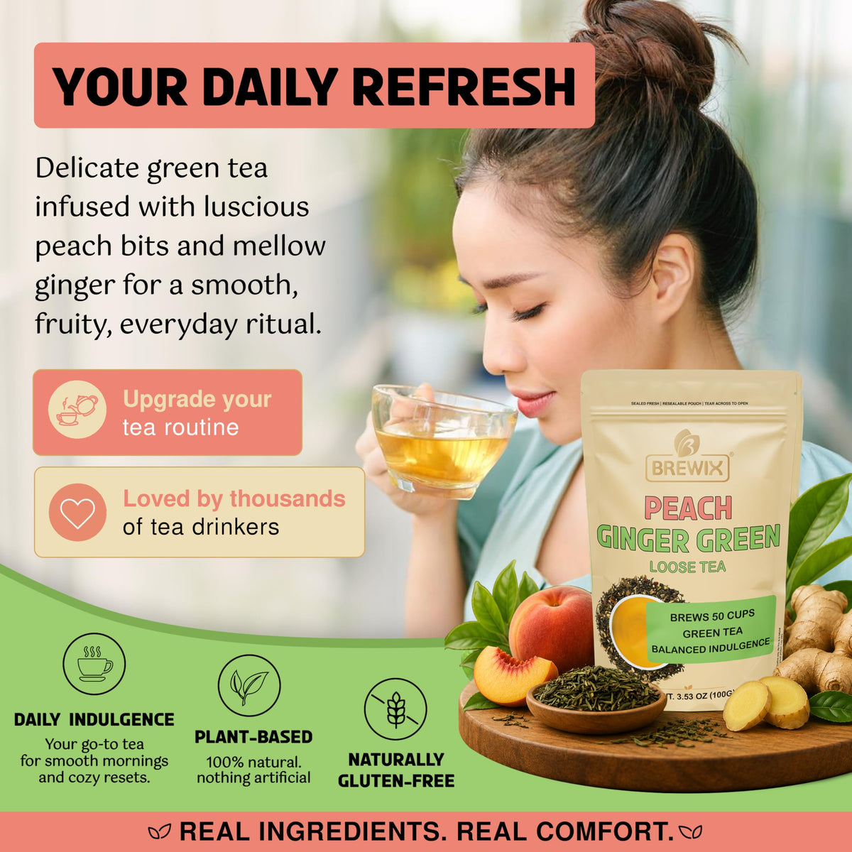 Peach Ginger Green Tea (3.53 Ounce (Pack of 1))