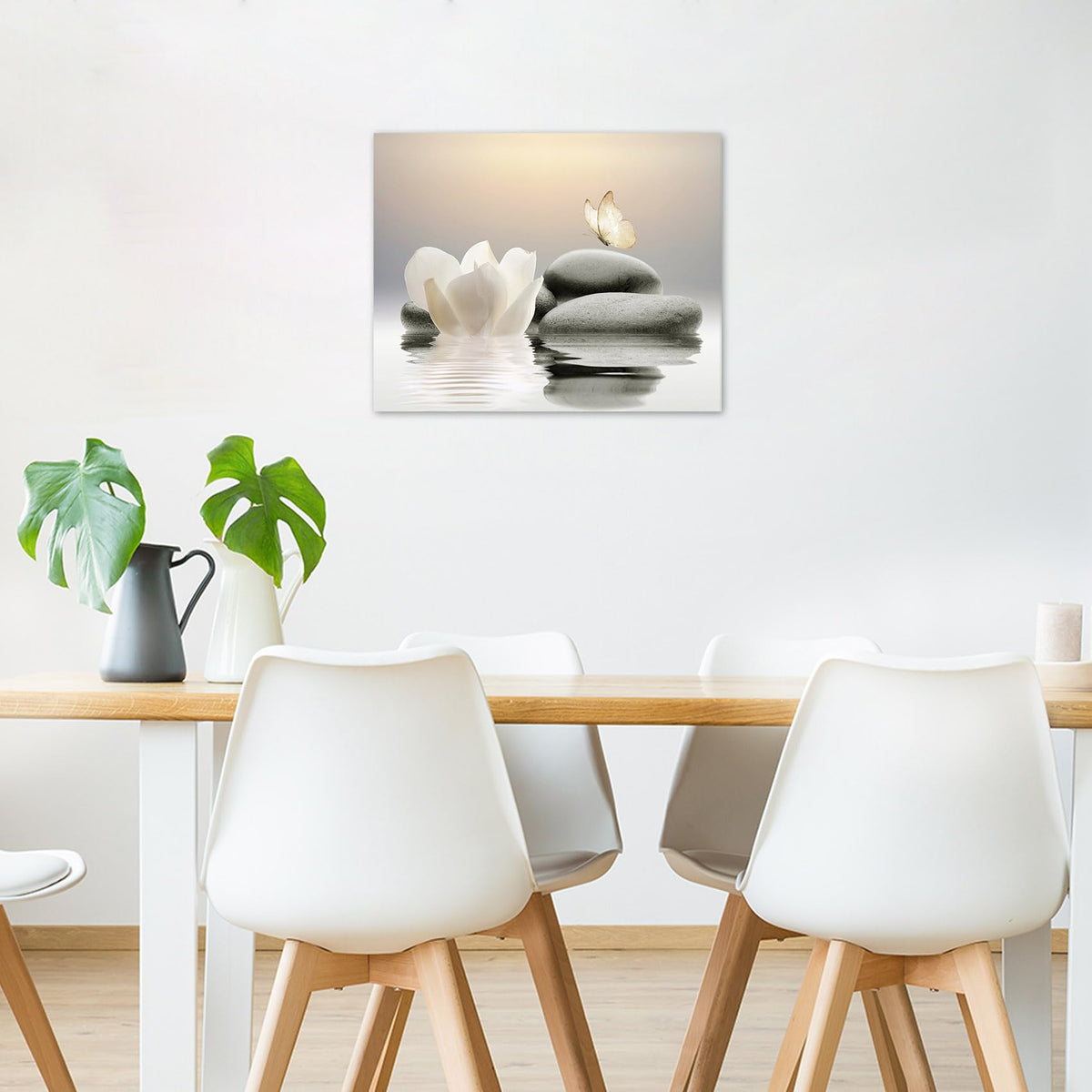Zen Small Bathroom Wall Art Garden Water Lily Flower and Butterfly Calming Spa Canvas Pictures wall decor for Yoga Room Nature Spiritual Relaxing Framed Artwork for Home Decor 10x8 Inch (8"L x 10"W / Grey)