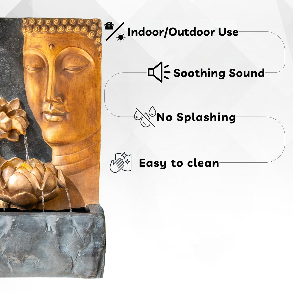 30" H Zen Buddha Face Water Fountain w (Gray and Gold)