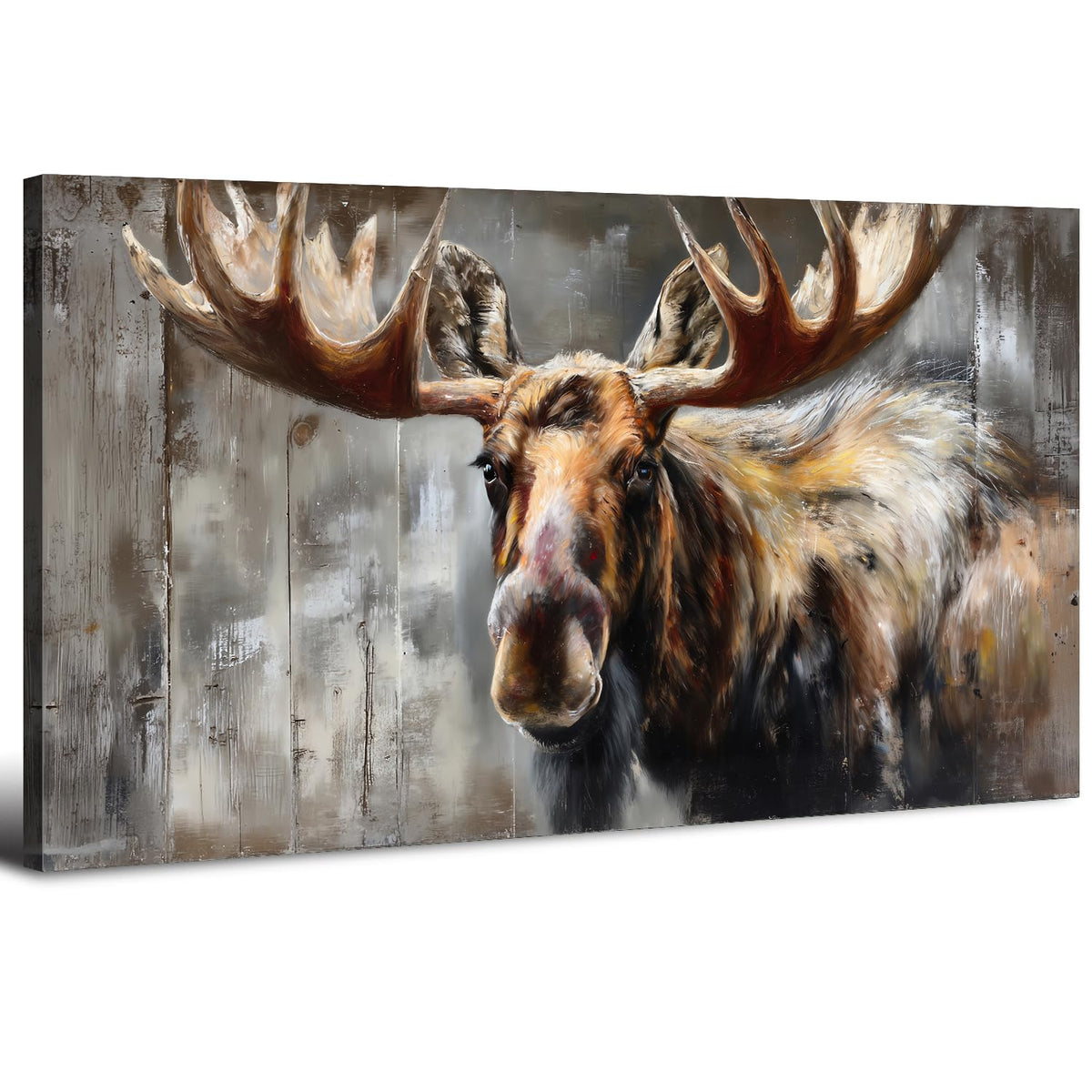 Rustic Deer Wall Art Lodge Wall Decor Elk Portrait Canvas Prints Farmhouse Wilderness Animal Photo Painting Wood Grain Background Poster Picture for Boys Bedroom Living Room Modern Decorations 30x60" (57.8"L x 30"W / Deer)