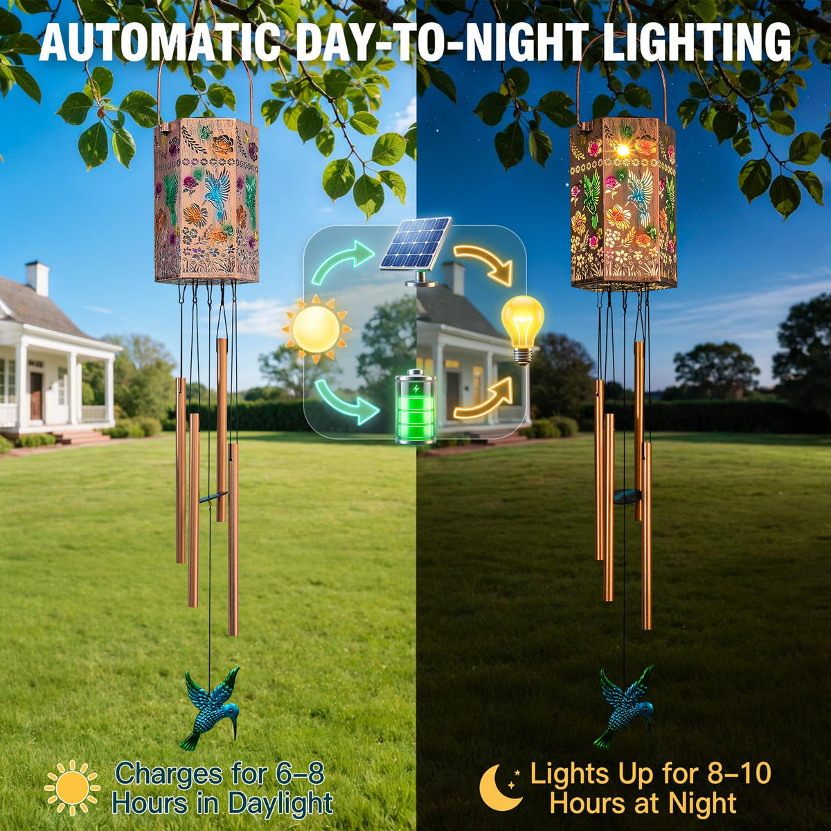 Hummingbird Solar Wind Chimes for Outside (Hummingbird)