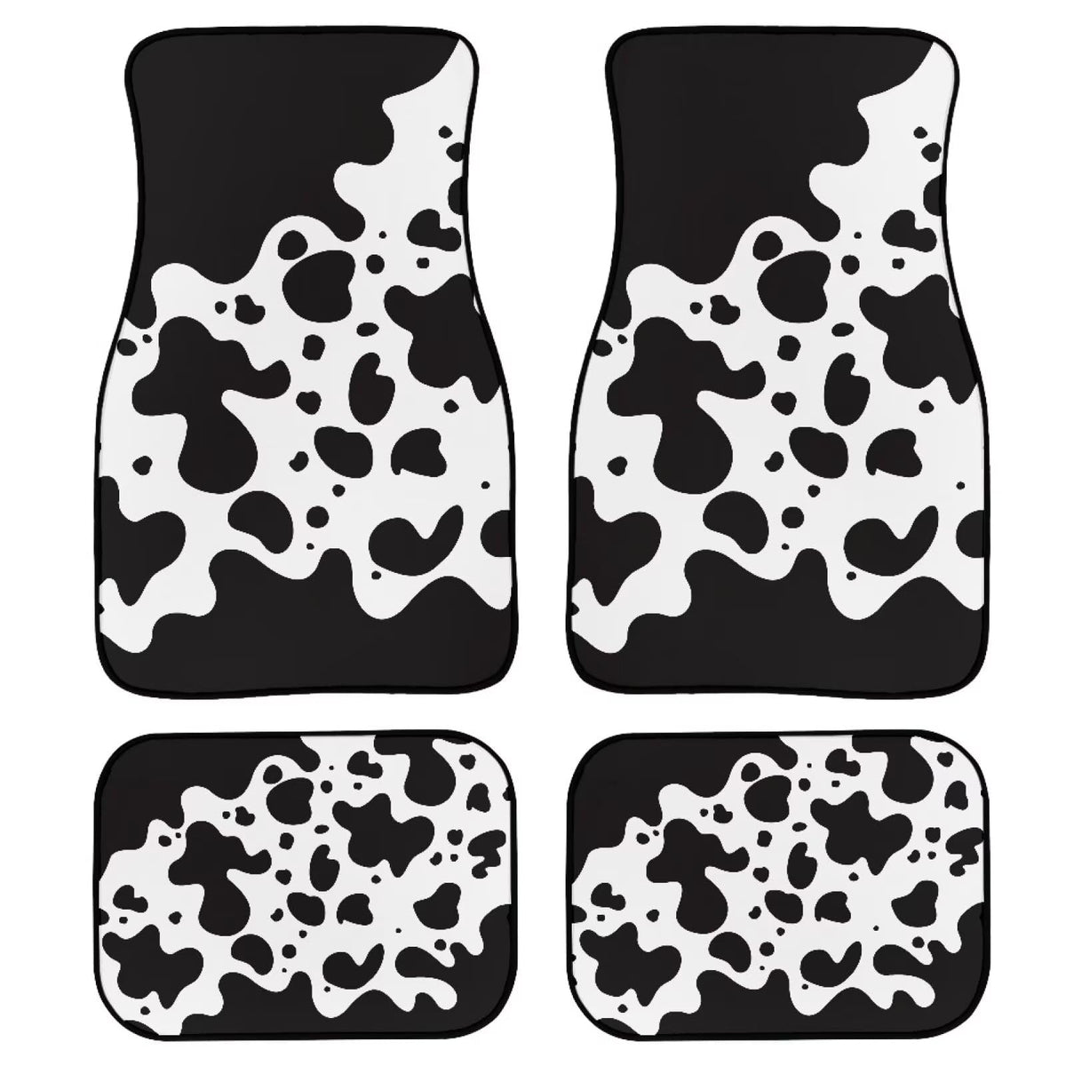 Black Cow Print Car Floor Mats Universal Rubber Floor Mats for Cars Black Car Accessories (Black Cow Print)