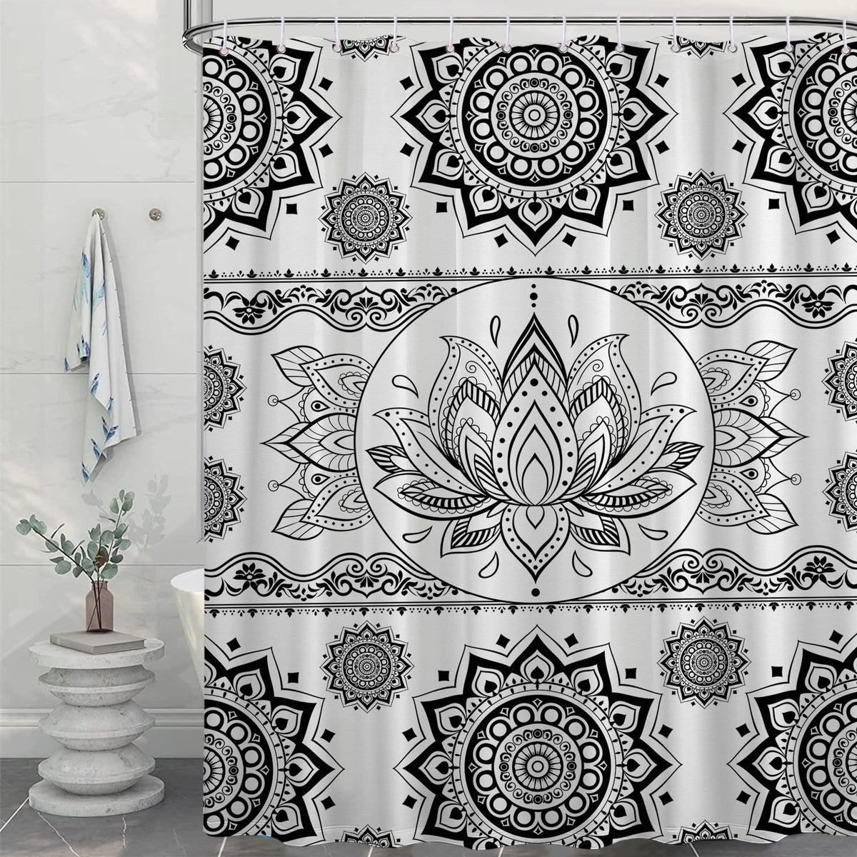 Extra Tall Shower Curtain XL Black and White Mandala (Coloful / 70"W x 84"L (Pack of 1))