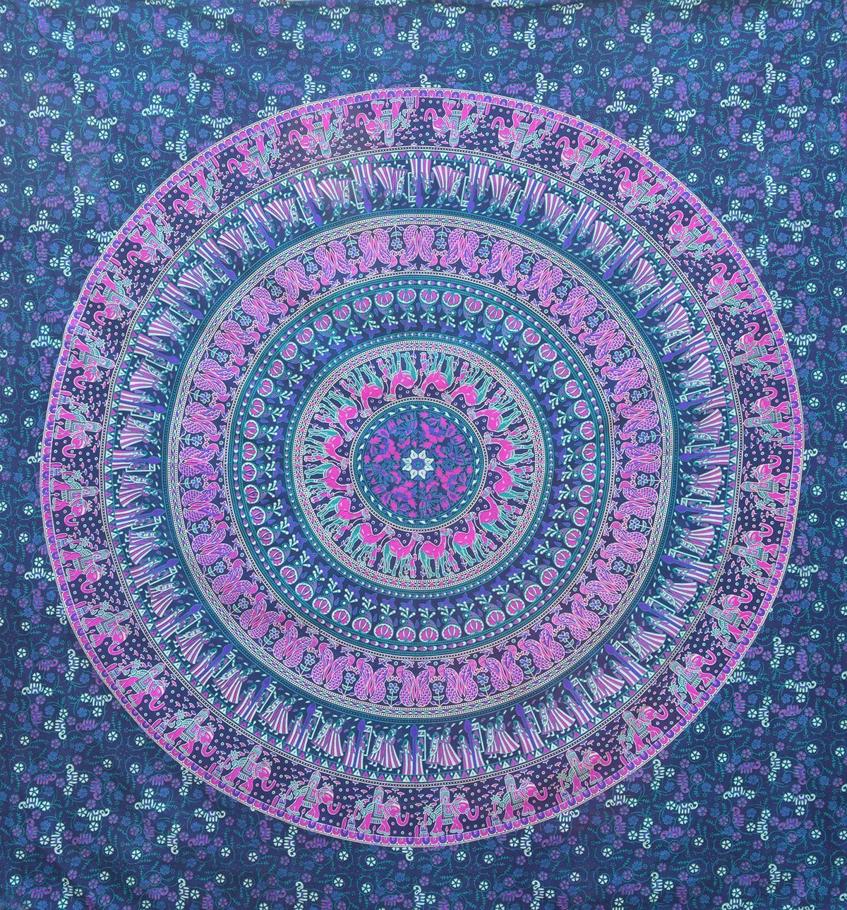 Tapestry Wall Hanging Hippie Mandala Bohemian Hippy Psychedelic Intricate Floral Design Indian Tapestries Bedspread 84 x 90 Inches (54"L x 84"W / Blue Pink)