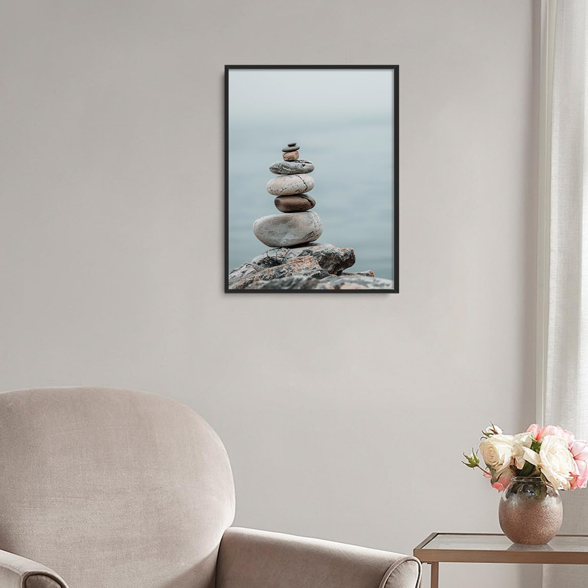 Minimal Zen Rock Stack Wall Art (Black Aluminum Frame-6 / 12"L x 16"W)