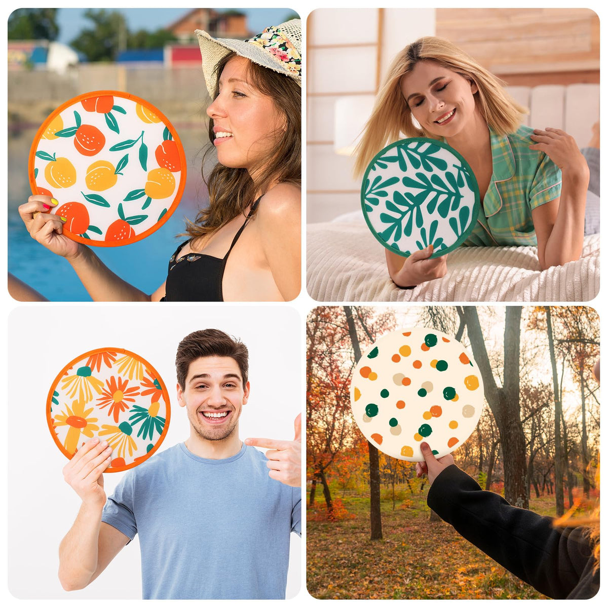 24 Pcs Vibrant Style Foldable Hand Fans Flying Disc 8 Style (Vibrant Style)
