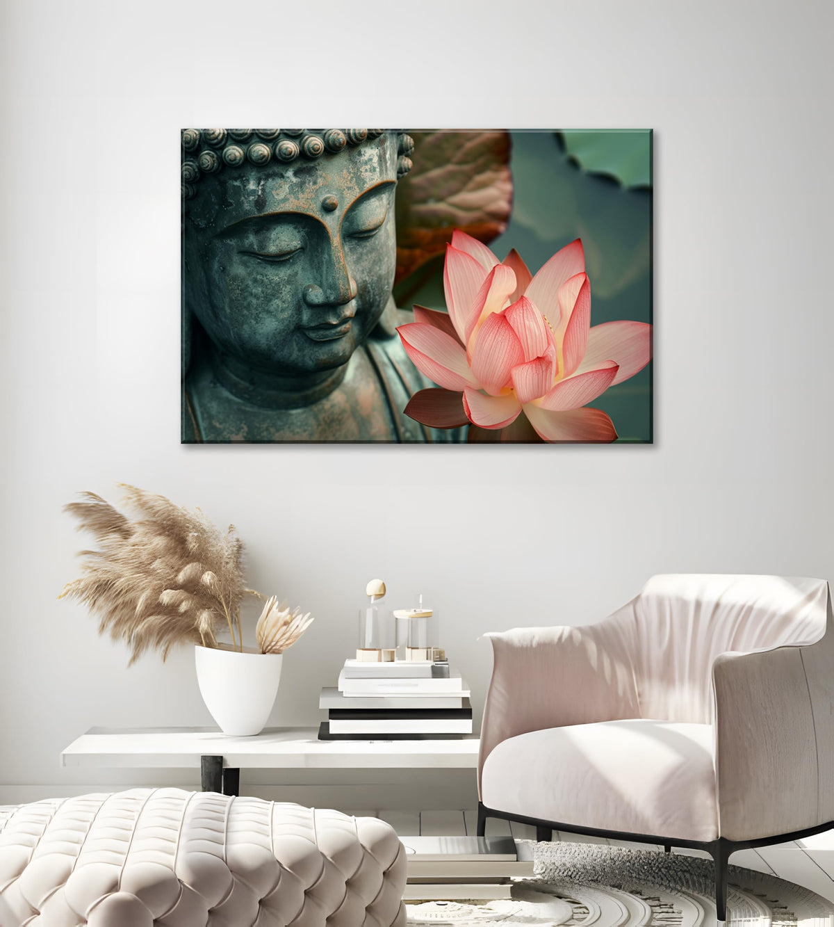 1Pcs Zen Buddha Lotus Flower Canvas Wall Art Spiritual Decor for Meditation Peaceful Home Decor Asian Cultural Symbolism Tranquil Art for Living Room Bedroom Office Ready to Hang (36"L x 24"W / 1PCS-Buddha)