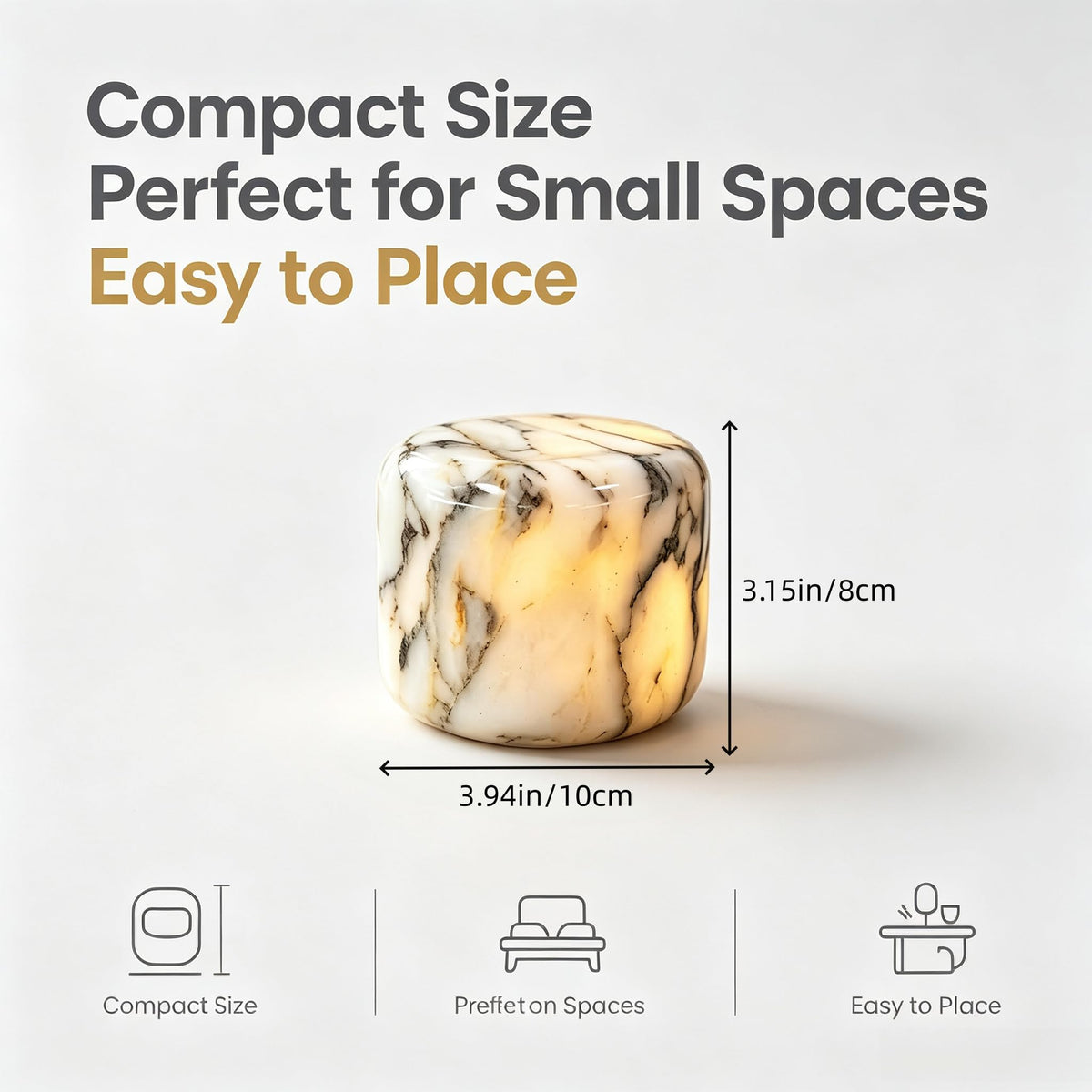 Natural Marble Lamp Cordless Touch Control Night Light 3 (Gold Calacatta)