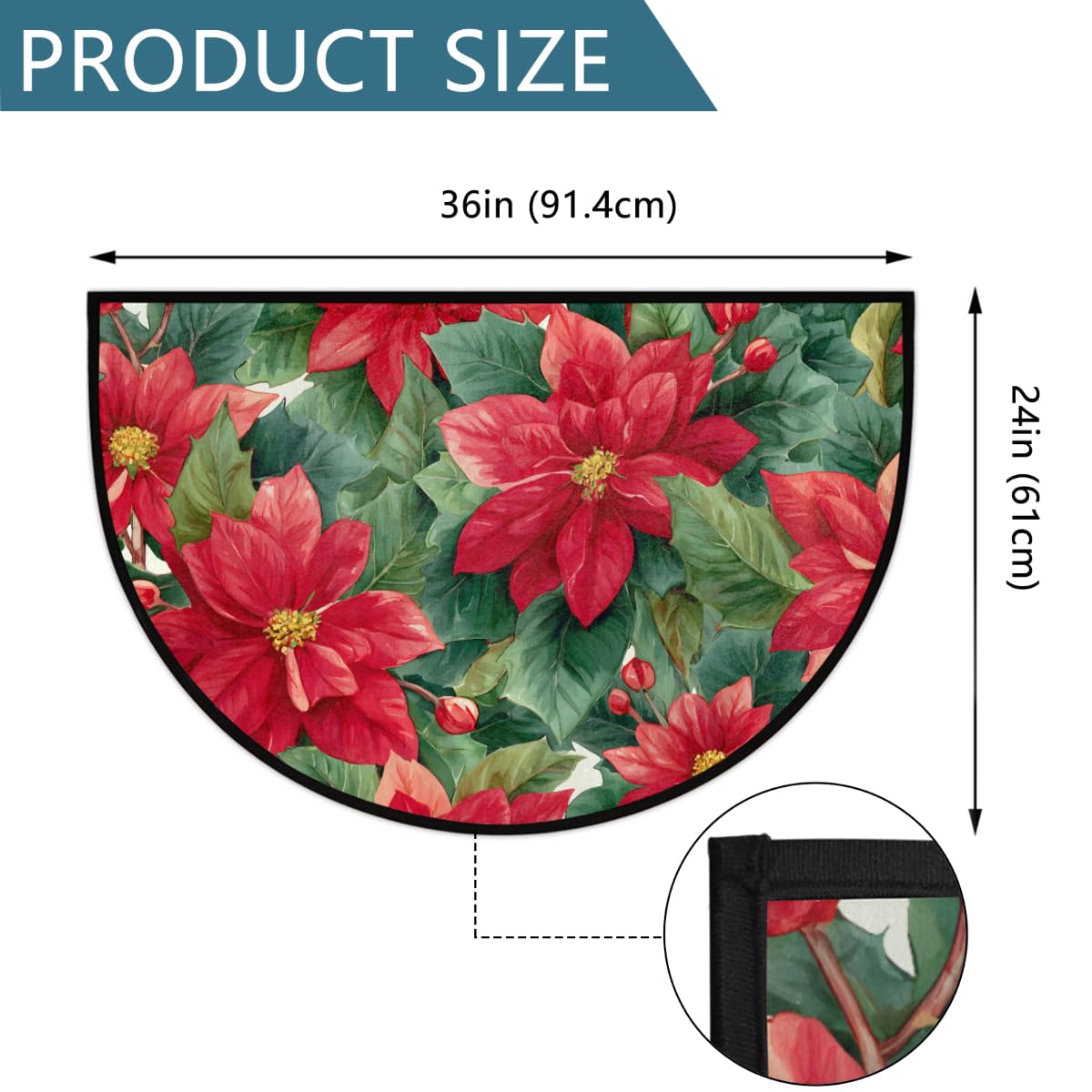 Christmas Poinsettia Half Round Door Mat (A-91)