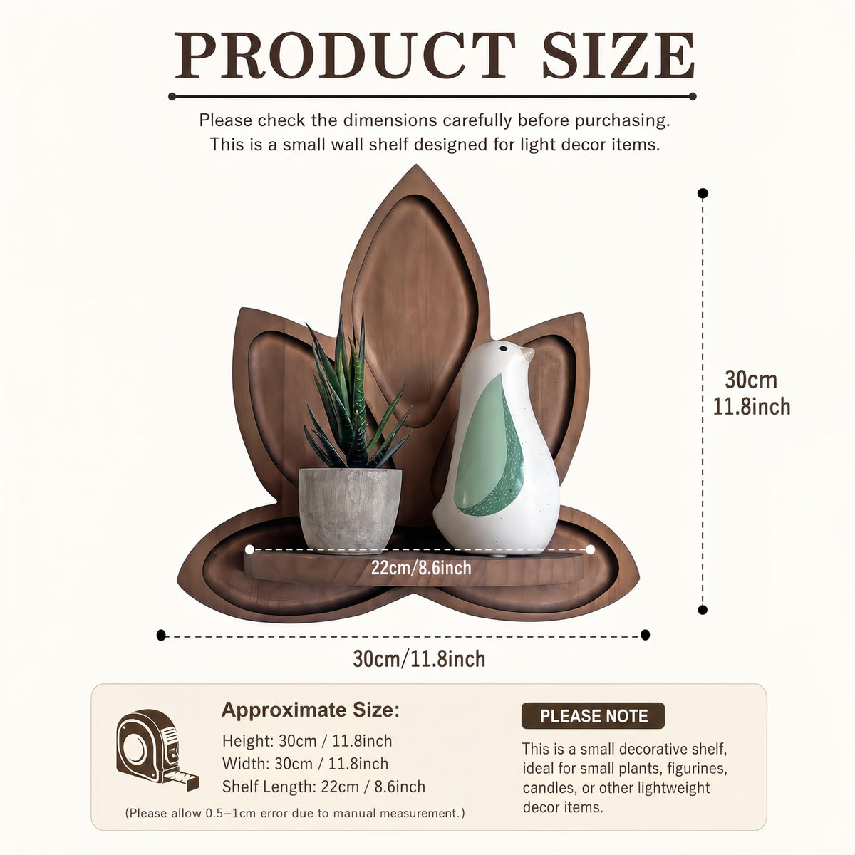 Small Carved Lotus Flower Decorative Wooden Floating Wall Shelf (Walnut)