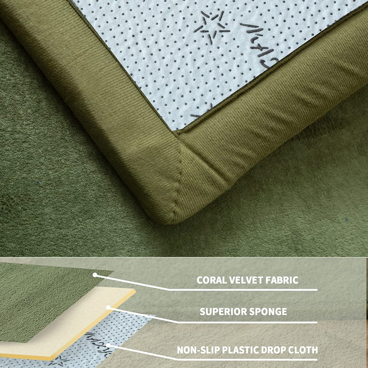 Play Mat 1.2" Thick Memory Foam Soft Padded Carpet with Non (Olive Green / 3x5 ft)