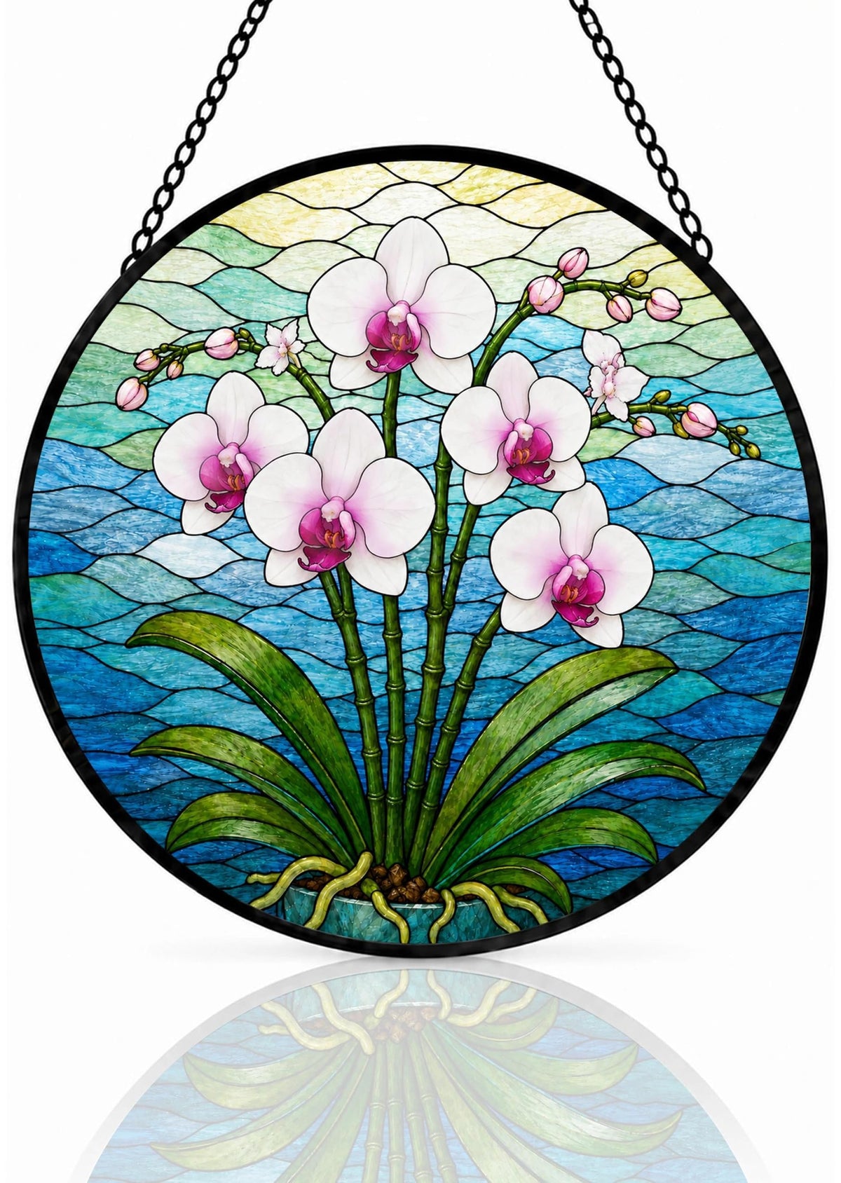 Orchid Suncatcher Stained Glass Window Hanging Orchid Gifts for Women Christmas White Orchid Decor Elegant Floral Sun Catcher Home 6.3 in (Orchid / 6.3 x 6.3 IN)