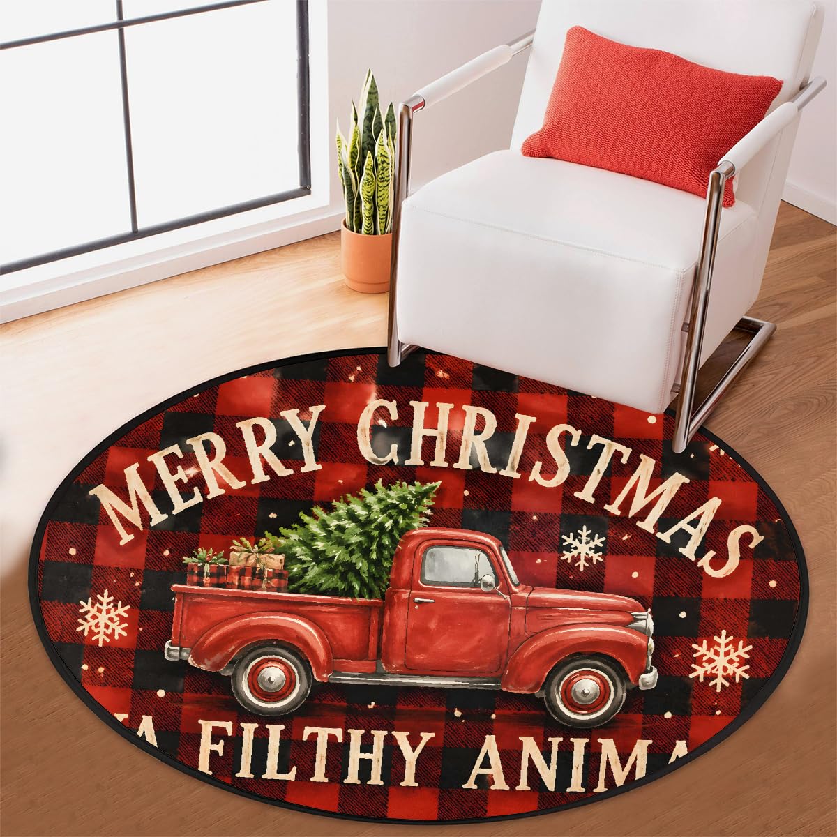 3 Ft Christmas Round Rug Circle Area Rugs Circular Door Mat for Indoor (B:d-29 / 3' (Round))
