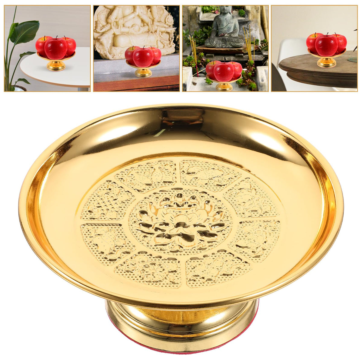 Lotus Fruit Plate Tribute Storage Tray 5.90X5.90X2.59In Decorative Offering Plate for Buddhist Ceremony Home D Cor (Golden / 15X15CM)