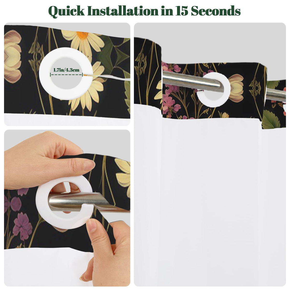Dark Botanical & Flower Shower Curtain with Snap in Liner Set (Dark Floral-b)