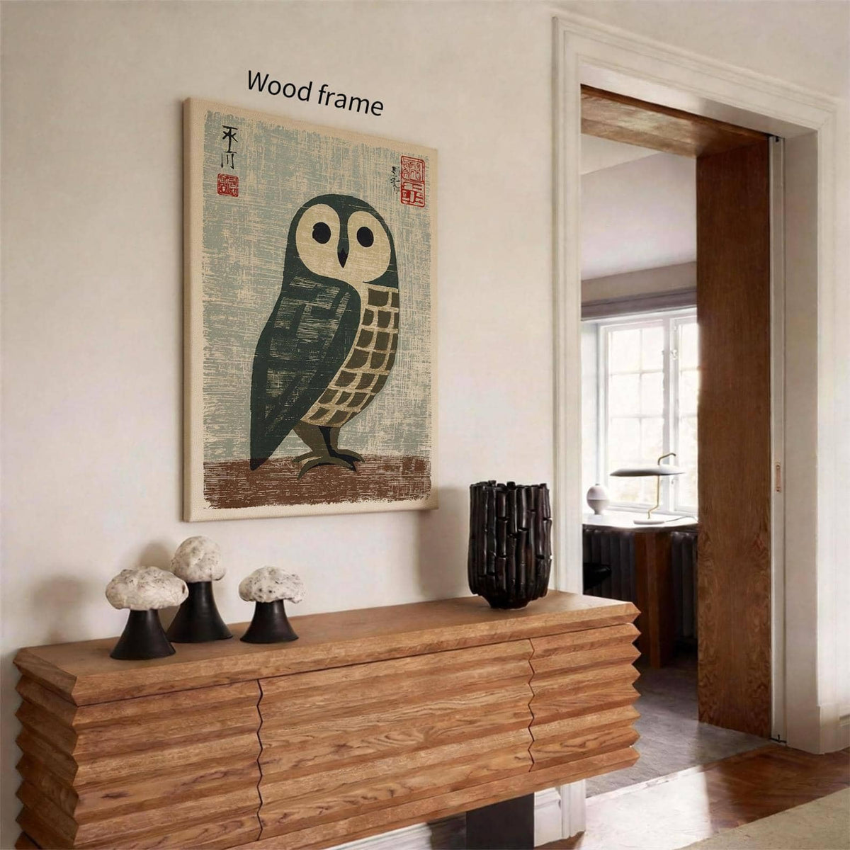 Vintage Japanese Wall Art Ready to hang 8x10in Wrapped Framed Owl Poster Mid Century Animal Print Minimalist Bird Painting Nature Rustic Artwork for Lndie Room Bedroom Living Room Gallery Decor (Wrapped Canvas / Japanese Poster / 10"L x 8"W)