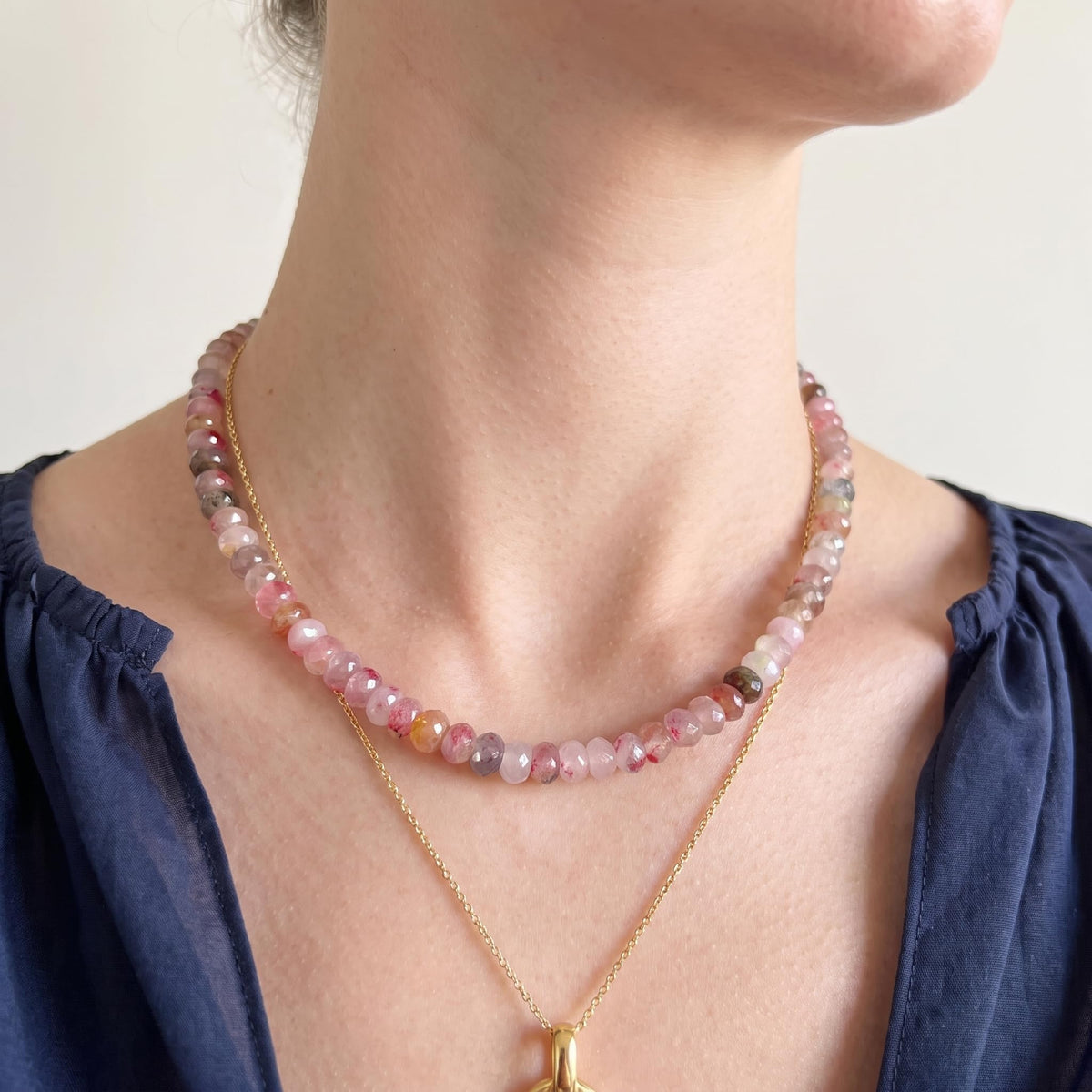 Tourmaline Color Natural Stone Beaded Choker Necklace for Women (Tourmaline)