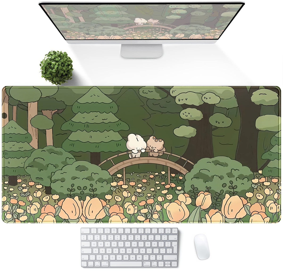 Anime Forest Desk Mat (A Orange Flowers)