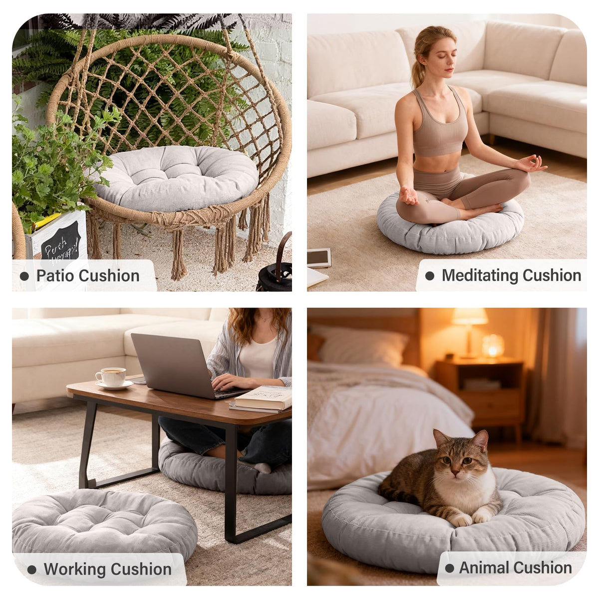 22 Inch Floor Cushion (Round|grey / 2 Count (Pack of 1))