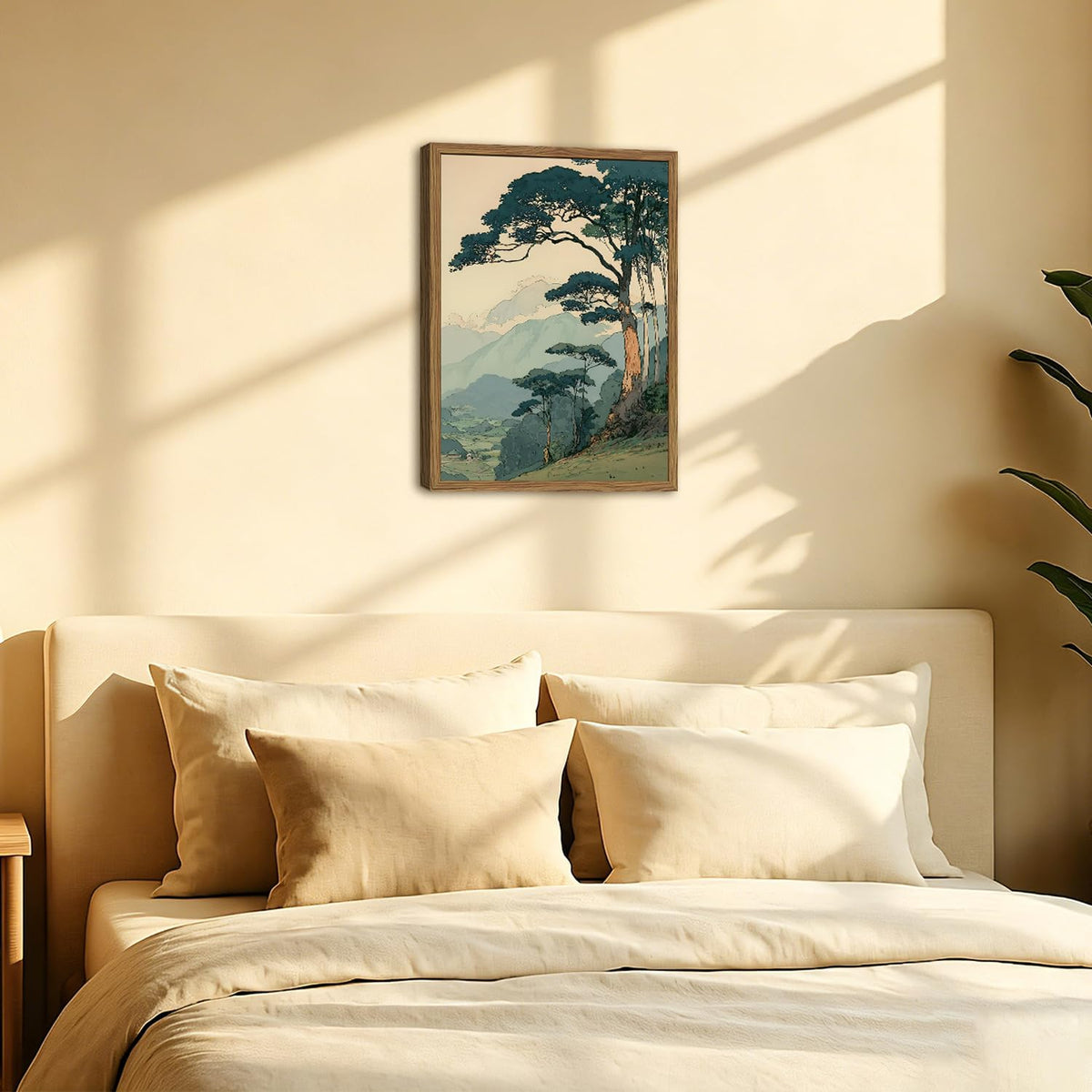 Framed Japanese Zen Landscape Wall Art (Pine Tree / 16"L x 12"W)
