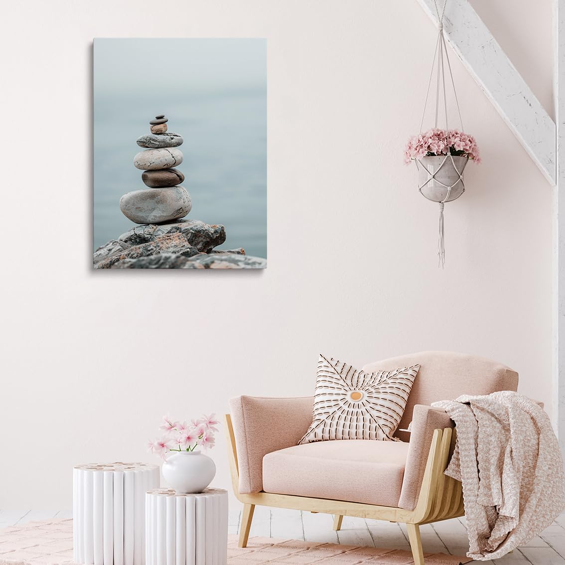 Minimal Zen Rock Stack Wall Art (Wood Framed-6 / 20"L x 30"W)