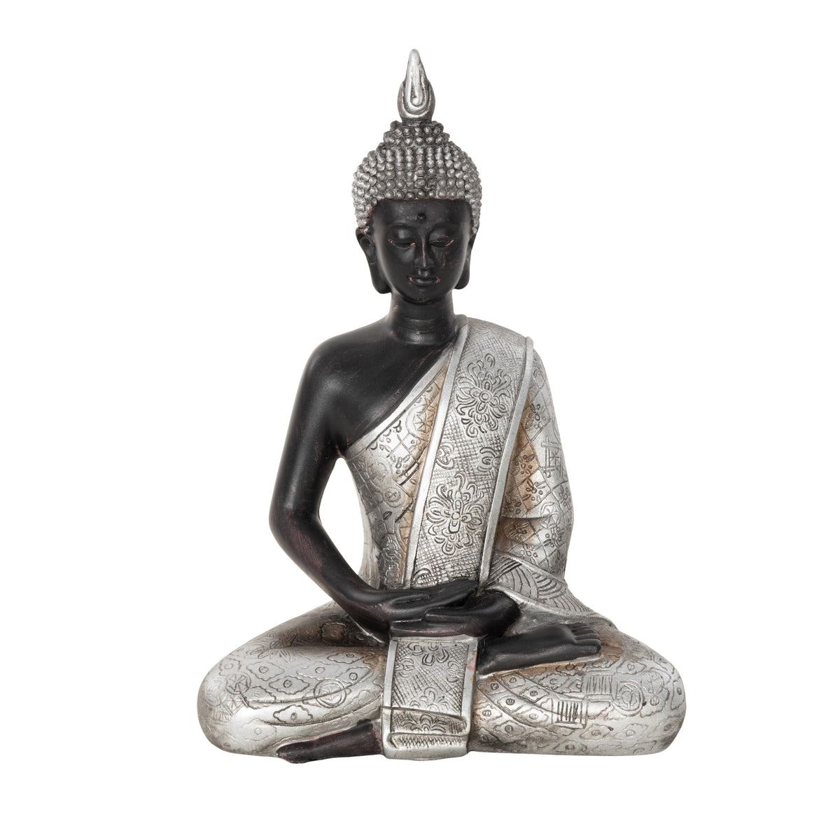 Polystone Buddha Decorative Sculpture Meditating Home Decor Statue with Engraved Carvings and Relief Detailing (SMALL SIZE / Black)