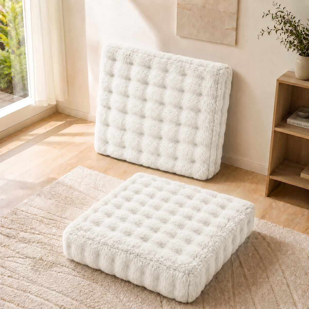 2 Pcs High Density Foam Floor Pillow (Almon White / 2 Counts)