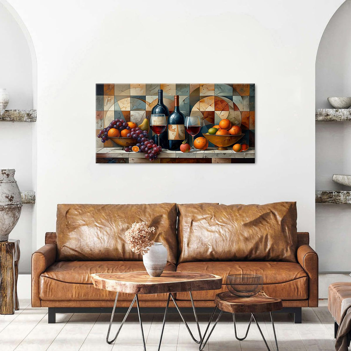 Abstract Kitchen Wall Art Decor Geometric Dining Room Wall Decor Red Wine Glass Canvas Prints Rustic Farmhouse Fruits Still Life Painting Living Room Wine Bar Art Wall Decor Home Decorations 20x40" (40"L x 20"W / Abstract Kitchen)