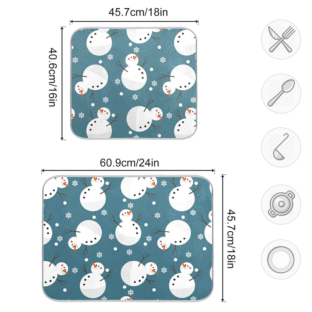 Super Absorbent Dish Drying Mat (Snowman Snowflake Cute Christmas Holidays / 16" x 18")