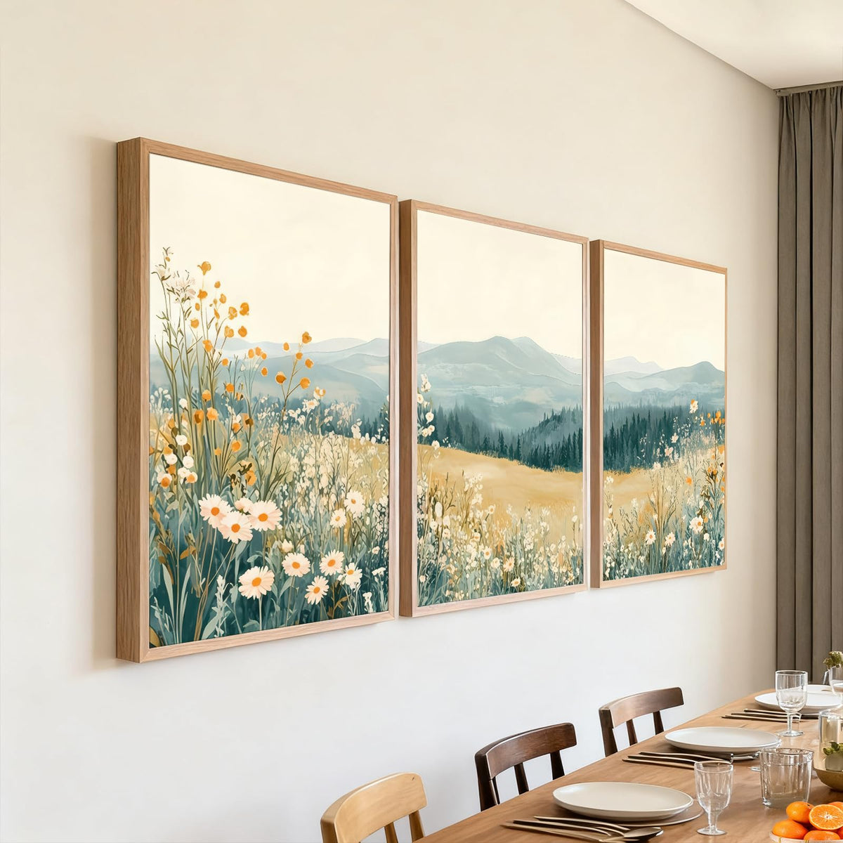 3Pcs Meadow Wildflower Landscape Canvas Wall Art Natural Mountain Prints (Mountain Landscape / 12x16 Inches)