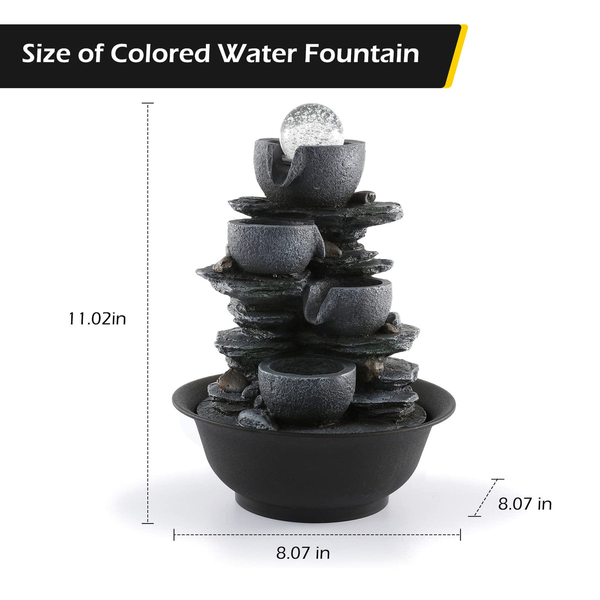 Water Fountain Tabletop Waterfall Fountains Indoor with LED (Style 5)