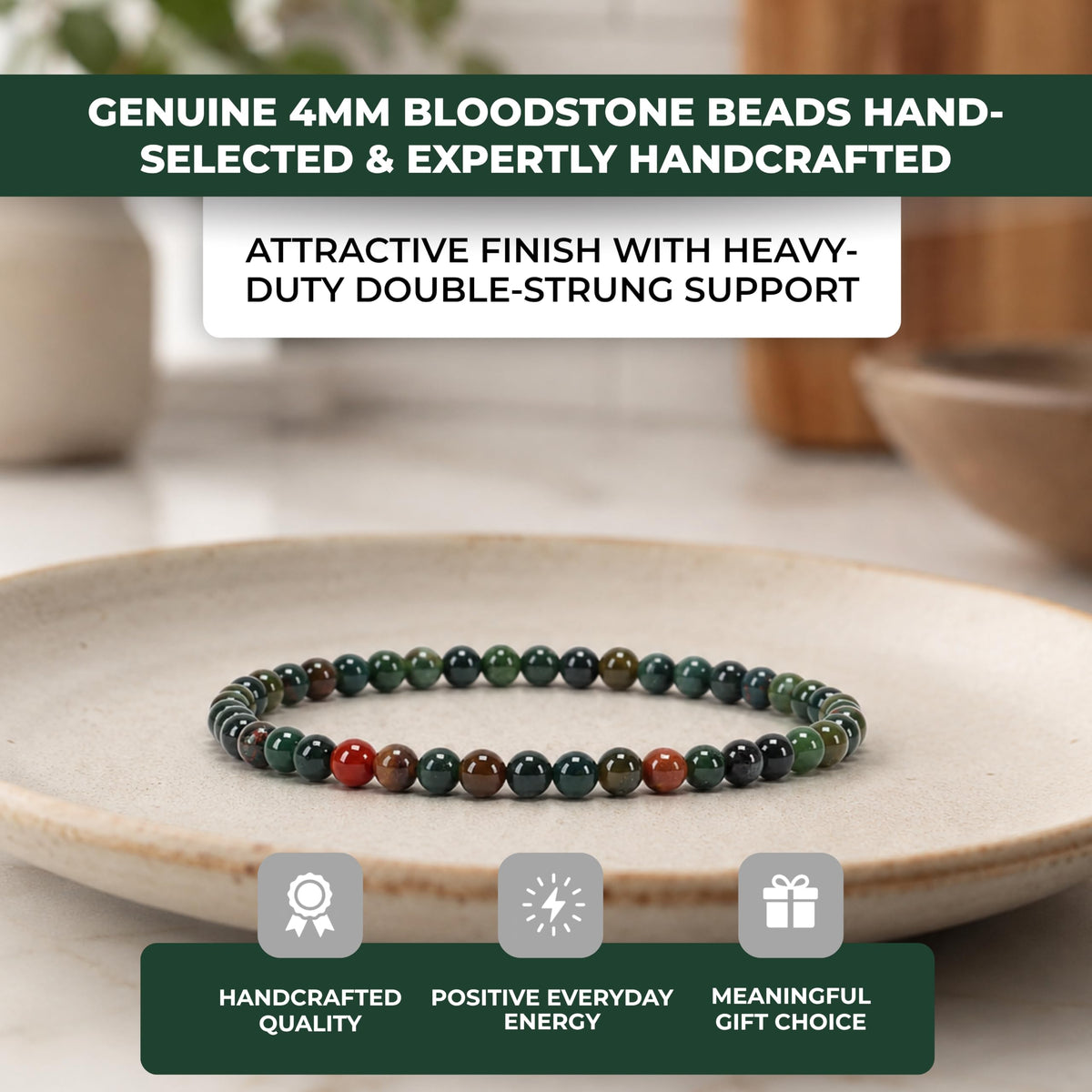 Bloodstone Bracelet 4mm Beaded Bracelet (Bloodstone / Large)