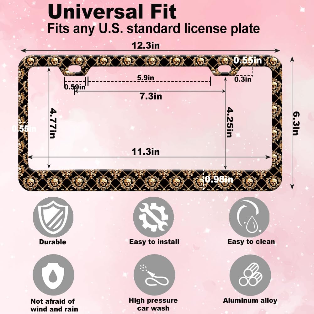 Gold Skull Baroque License Plate Frame for Women 1Pc Car Tag (for Gold Skull / 1 pack)