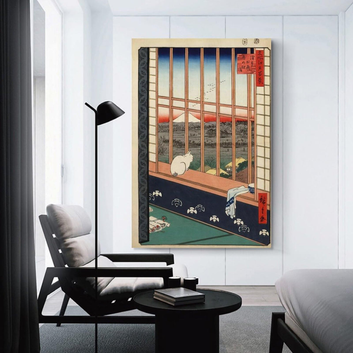 Japanese Ukiyoe Cat Window Sunset Mount Fuji Canvas Printing Wall Art Prints Vintage Hiroshige Style Poster Zen Landscape Wall Decor Posters Living Room Bedroom Study 20x30inch (style-11 / 20x30inch(50x75cm) Unframe)