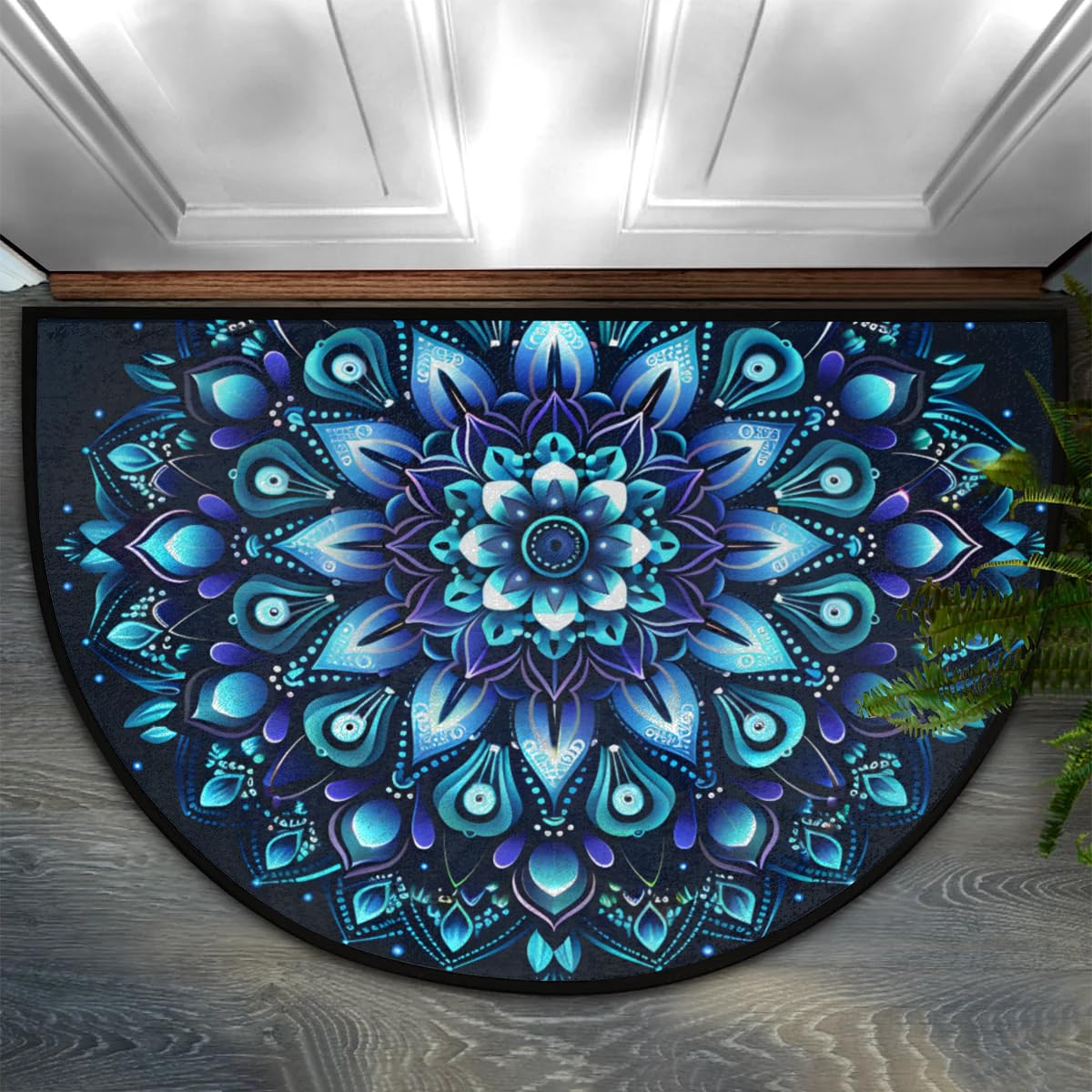 Mandala Blue Half Round Door Mat Semi Moon Rug Fireplace Carpet Area Rugs (A:a-13)