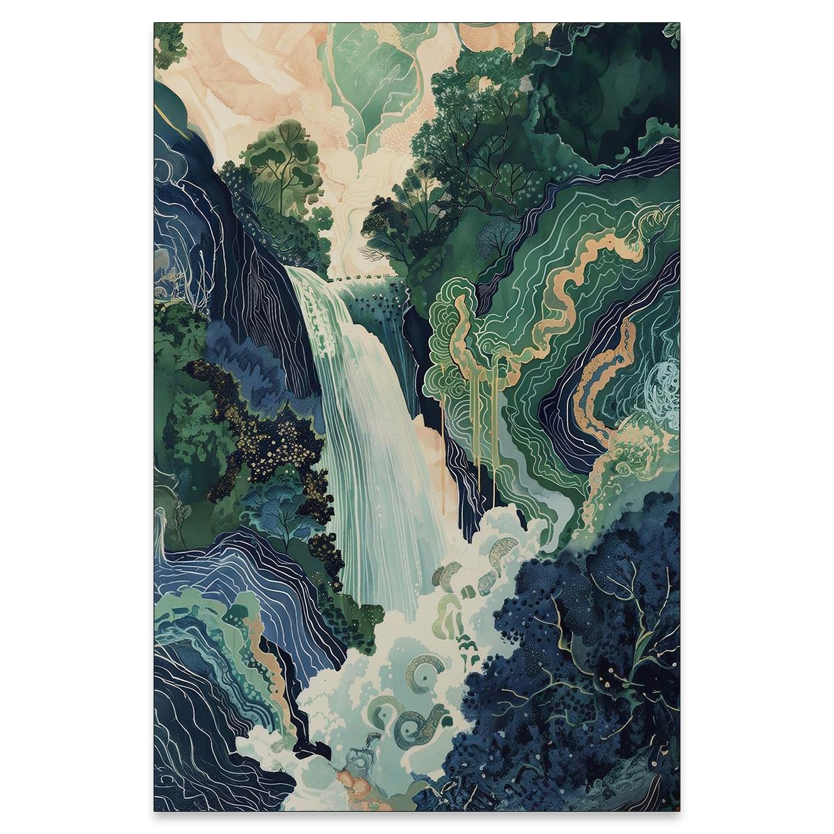 Japanese Landscape Prints Poster Abstract Nature Mountain Canvas Wall Art Vintage Asian Waterfall Painting Ukiyo (Unframed / Japanese Painting / 18"L x 12"W)