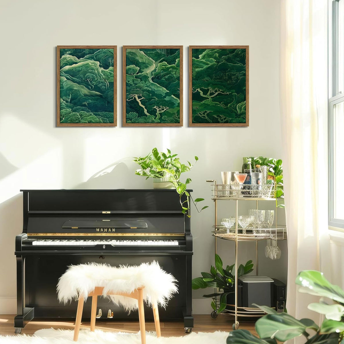 Japanese Nature Forest Wall Art Set of 3 (Green Book Mountain / 24"L x 16"W)
